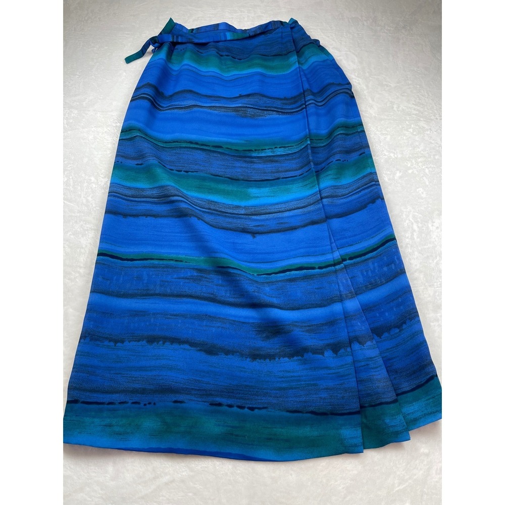 Nygard‎ Collection Blue Teal Abstract Brushstroke Maxi Skirt Size 10 Art to Wear